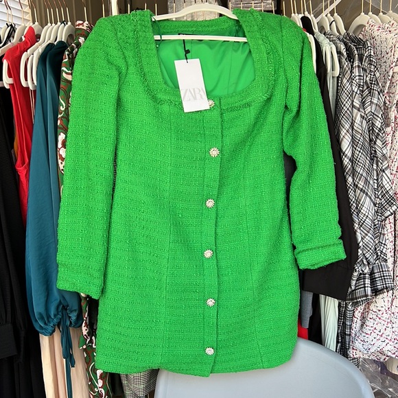 Zara Green Textured Weave Dress - Picture 5 of 5